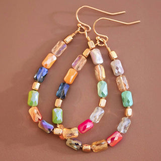 Teardrop Wire Beaded Glass Crystal Earrings