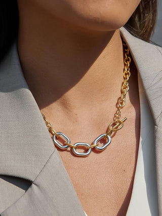 Lurette 18K Gold Non-Tarnish Two Tone Chain Necklace