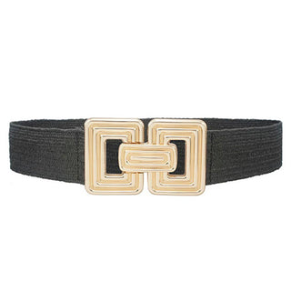 Stretchy Straw Belt with Gold Buckle