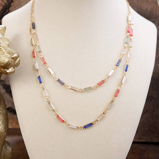 Twice the Sparkle – Double Layer Baguette Crystal Necklace in Gold Tone