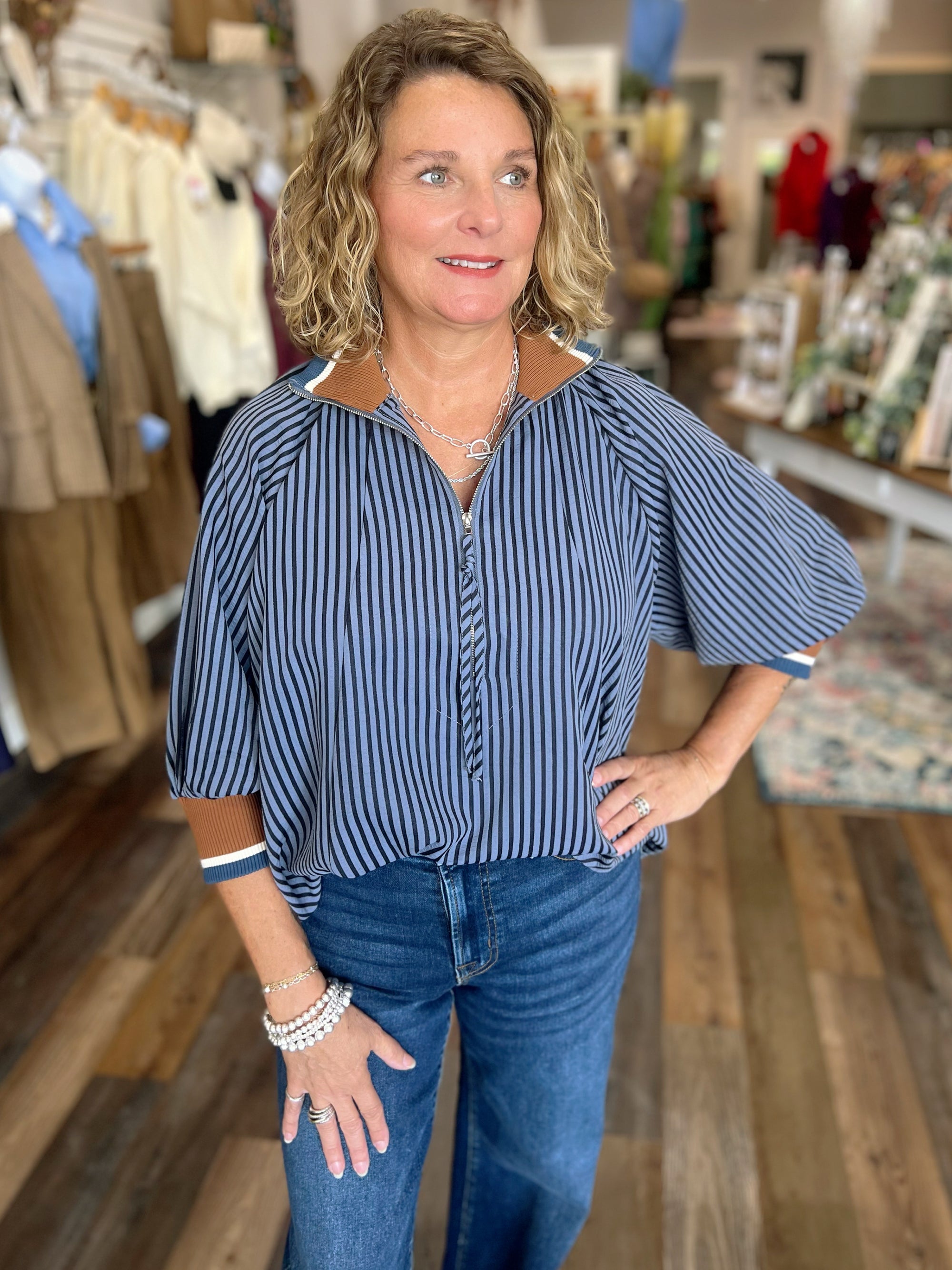 The Camden Striped Half-Zip Top
