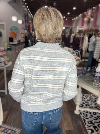 Grey Collared Striped Pullover