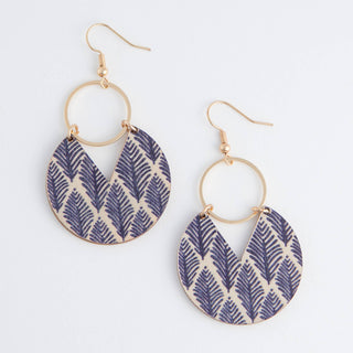 Jolie Wooden Leaf Print Gold Drop Earrings