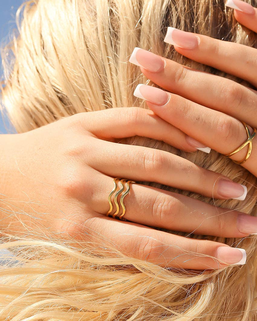 Triple Wave Geometric Ring - 8K Gold PVD Stainless Steel