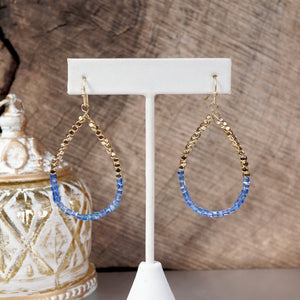 Glass & Gold Beaded Teardrop Earrings - Gold, Purple, Blue, Neutral
