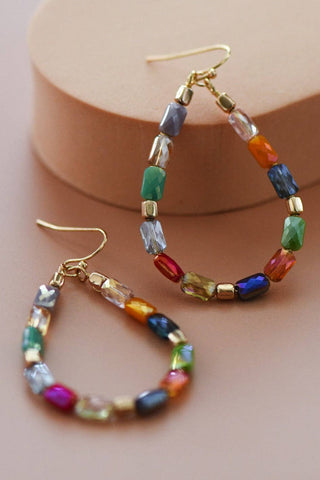 Teardrop Wire Beaded Glass Crystal Earrings