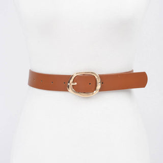 brown belt with gold buckle