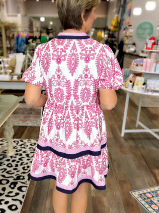 Pink Baroque Contrast Tiered Dress