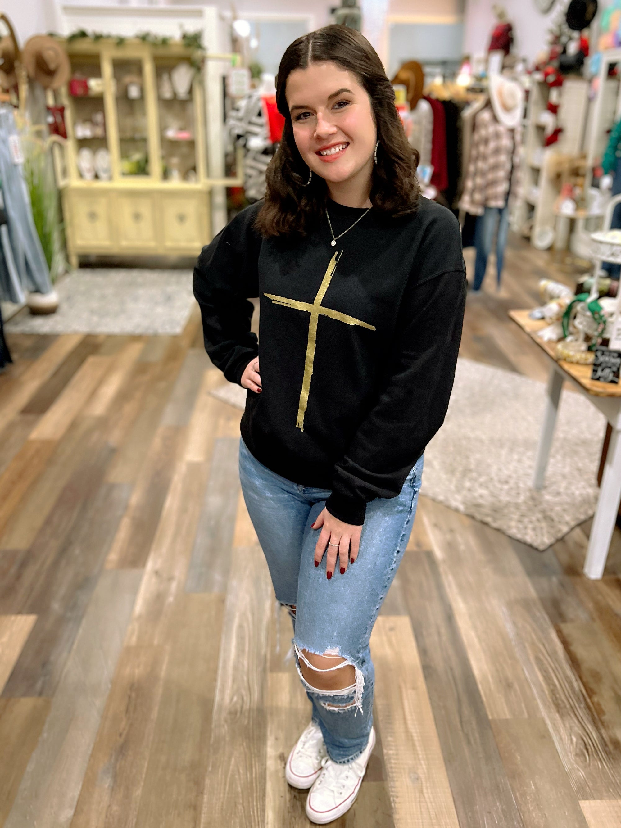 Gold Cross Sweatshirt in Black