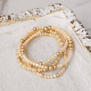 Colorful and Gold tone beaded bracelet stack of 4 bracelets