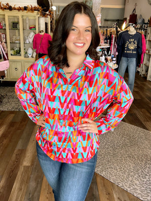 Vibrant Multi-Colored Button-Down Blouse