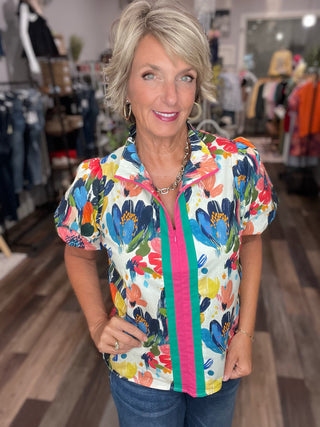Painted Garden Quarter Zip Top