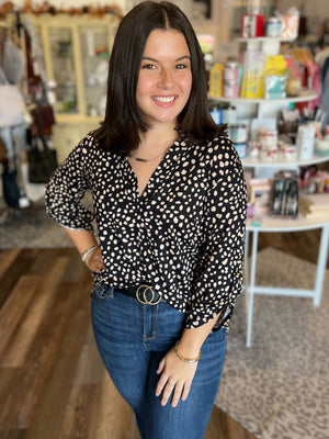Mandarin Collar Animal Print Top in Curvy