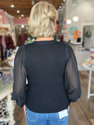 Sheer Romance Black Ribbed Cardigan