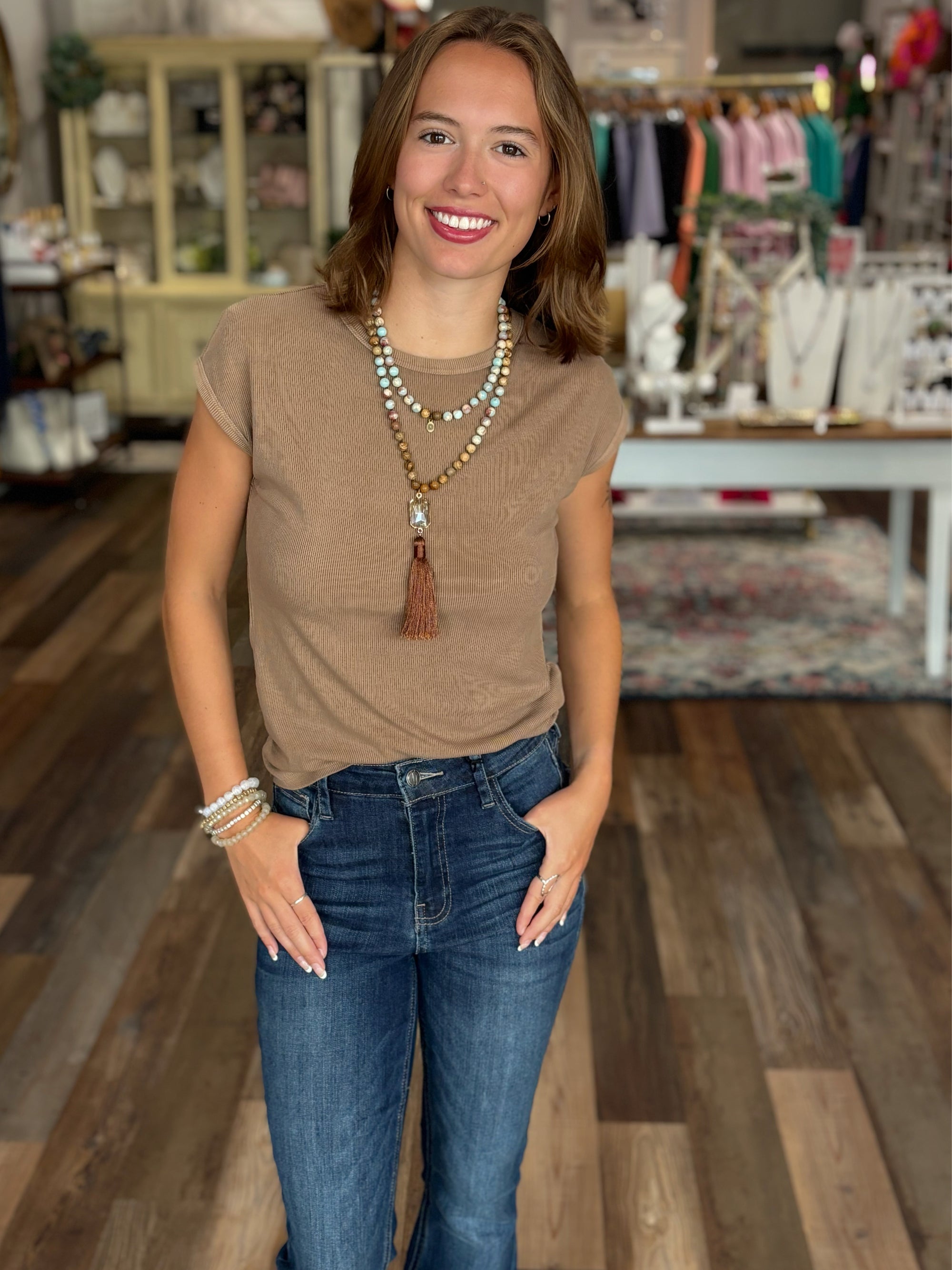 Cap Sleeve Tee in Dark Taupe