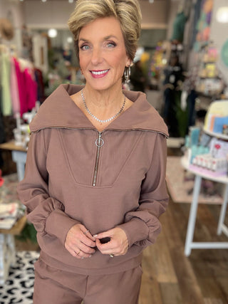 On-the-Go Ribbed Half-Zip Top — Mocha