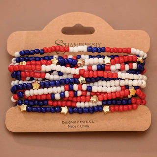 Patriotic Red White Blue Seed Bead Bracelet Set