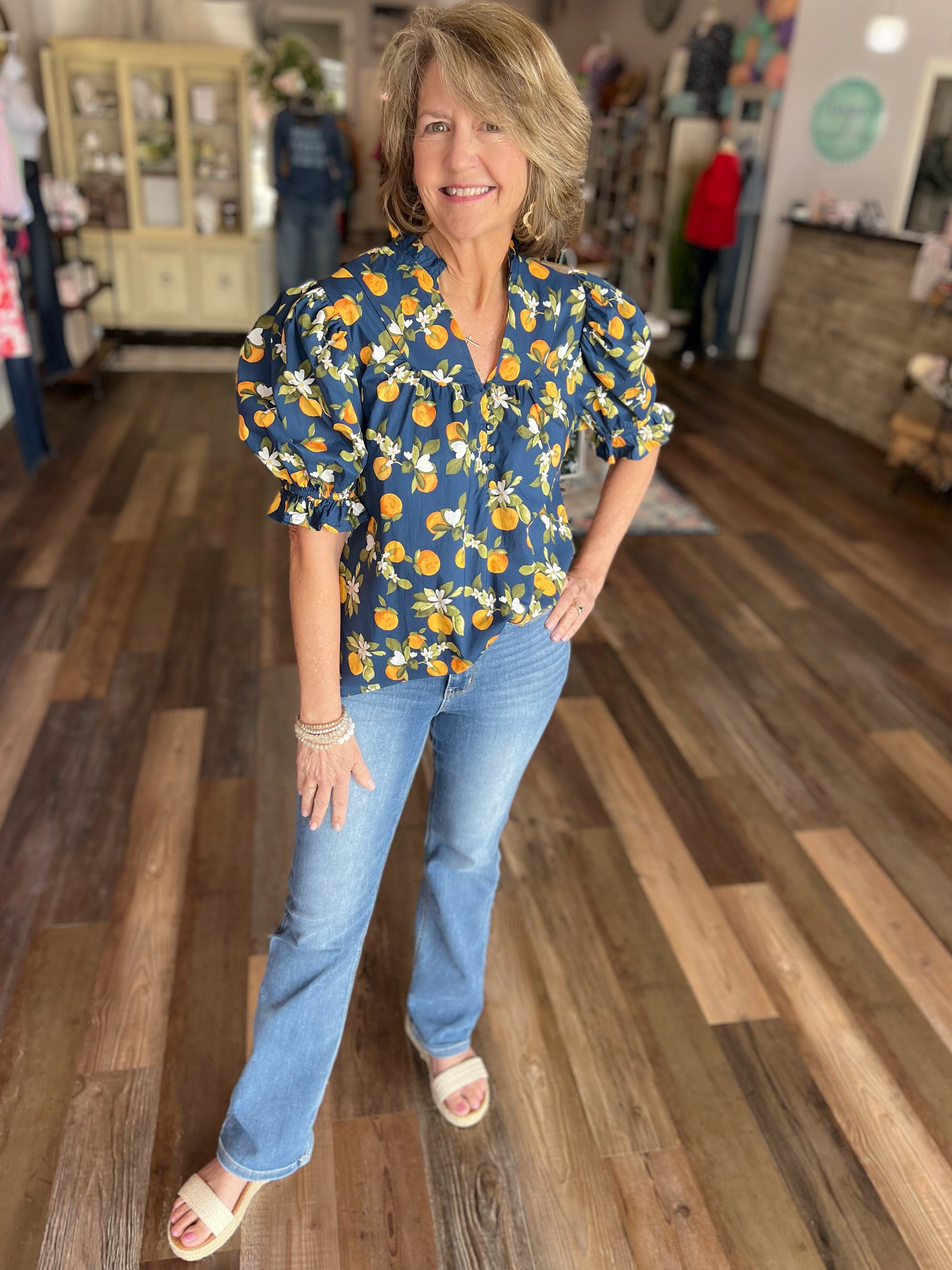 Fruit Print Puff Sleeve Blouse