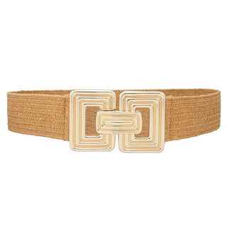 Stretchy Straw Belt with Gold Buckle