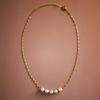 Waterproof Gold and Pearl Bead Necklace