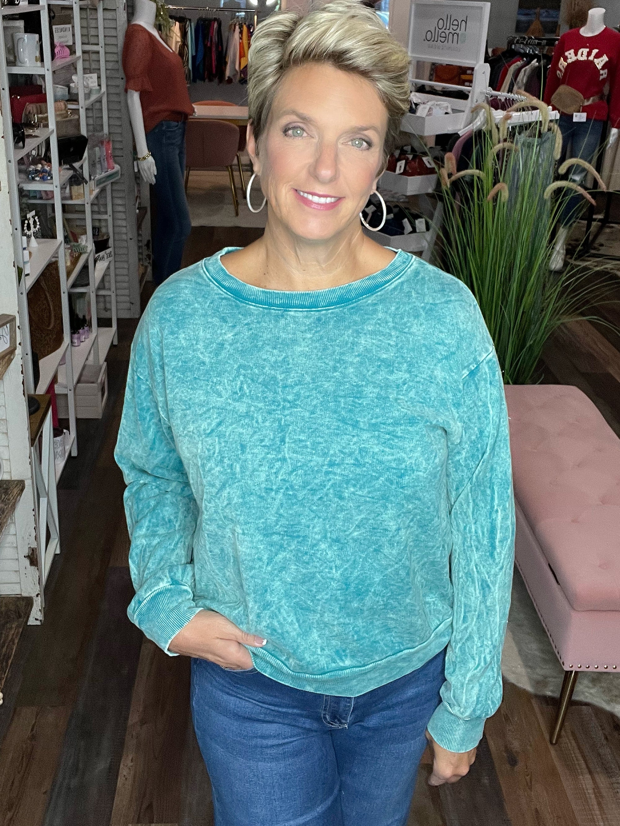 Vintage Washed Crew Neck in Teal