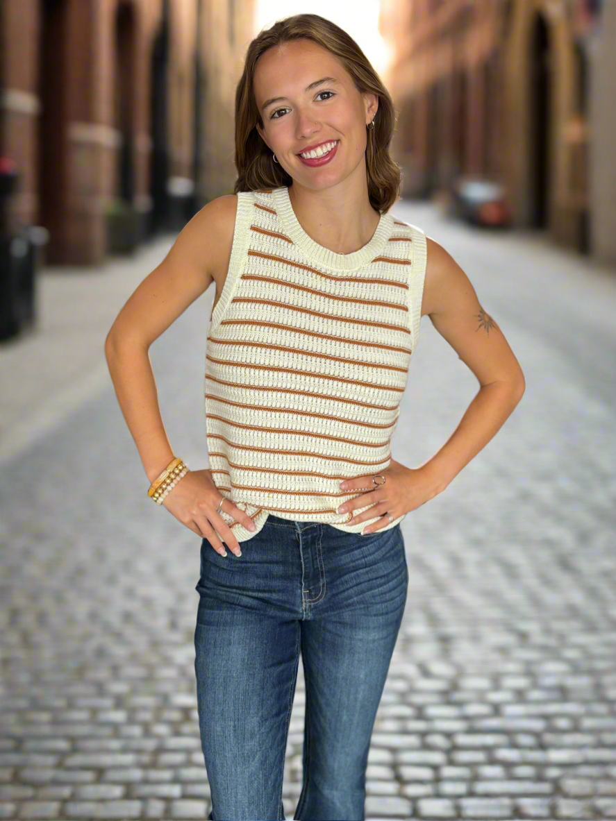 Sleeveless Striped Tank Sweater in Terracotta