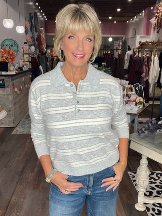 Grey Collared Striped Pullover