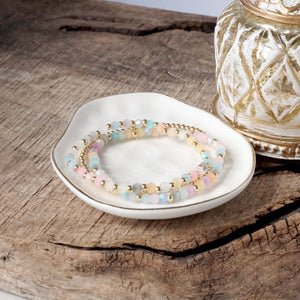 Small Gold tone and Glass beads bracelet stack of 3 bracelets - Pink, Mint or Multi