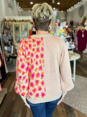 Colorblock Leopard Print Knit Pullover in Regular & Curvy
