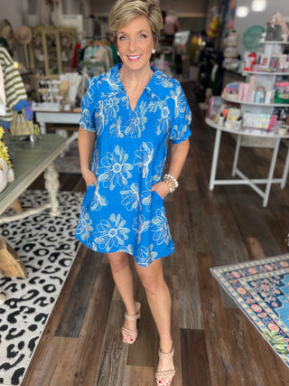 Blue Blossom Smocked Collar Dress
