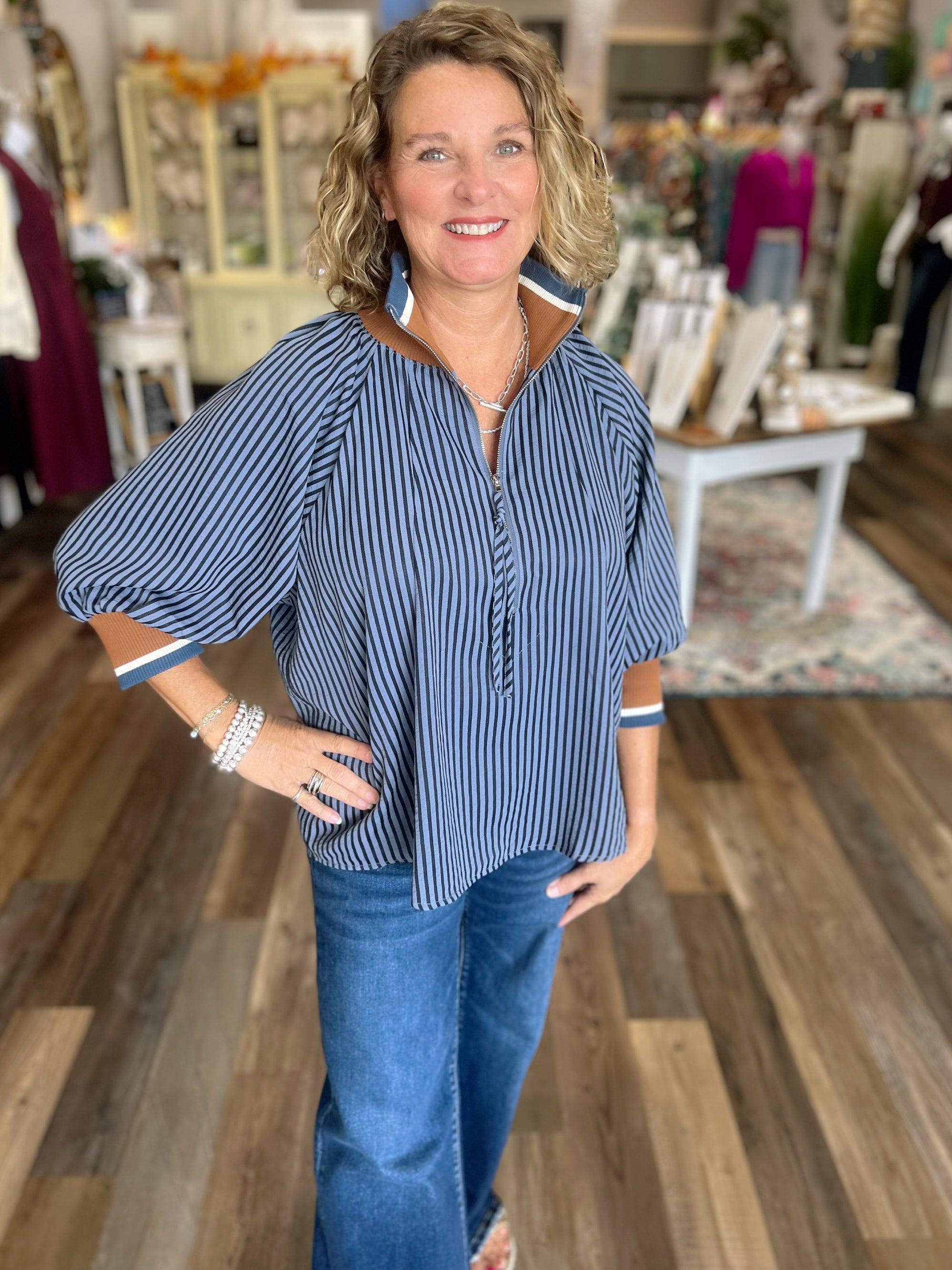 The Camden Striped Half-Zip Top