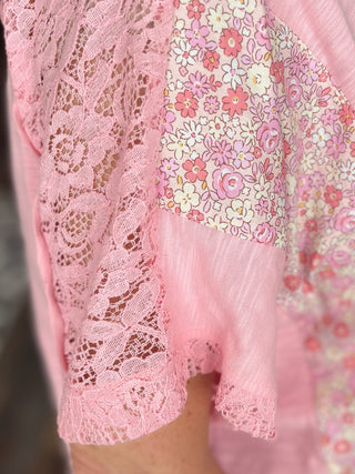 Pink Floral Peace Patch Oversized Tee