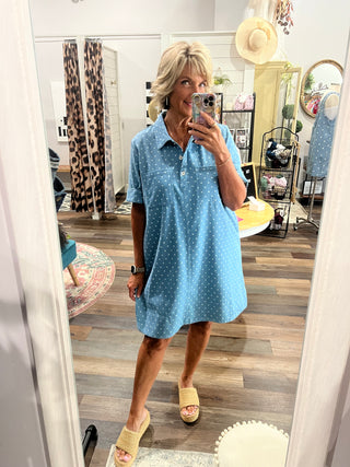 Polka Dot Denim Shirt Dress