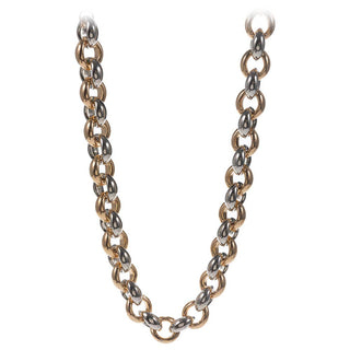 Chunky Two Tone Interlink Metal Chain Necklace