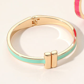 Metal Bar Tip Enamel Hinged Bangle Bracelet