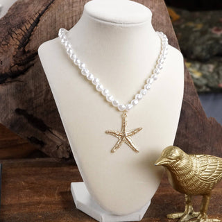 Sea Life Pearl Necklace with Starfish Statement Pendant