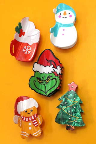 Christmas Tree Santa Snowman Hair Claw Clips