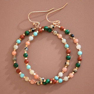 Natural Stone Beaded Circle Drop Earrings