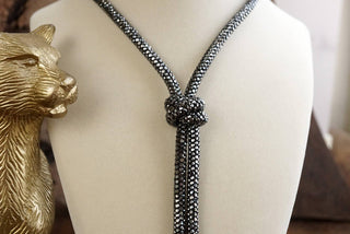 Moonlight Knot – Rhinestone Knotted Rope Tassel Necklace