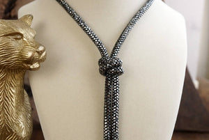 Moonlight Knot – Rhinestone Knotted Rope Tassel Necklace
