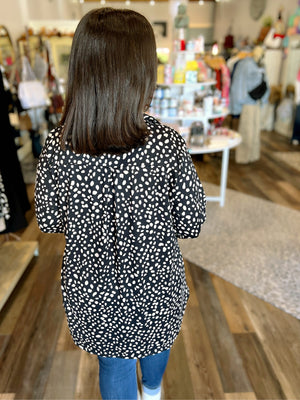 Mandarin Collar Animal Print Top in Curvy