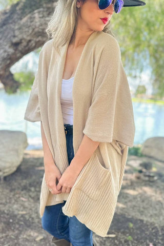 Beige Pocket Detail Knit Cardigan