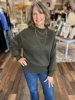 Cozy Confidence Balloon Sleeve Sweater in Dark Olive
