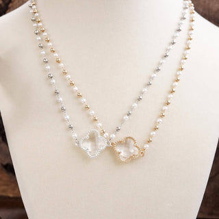 Lucky Light – Clover Pendant Necklace with Pearls and Beaded Chain