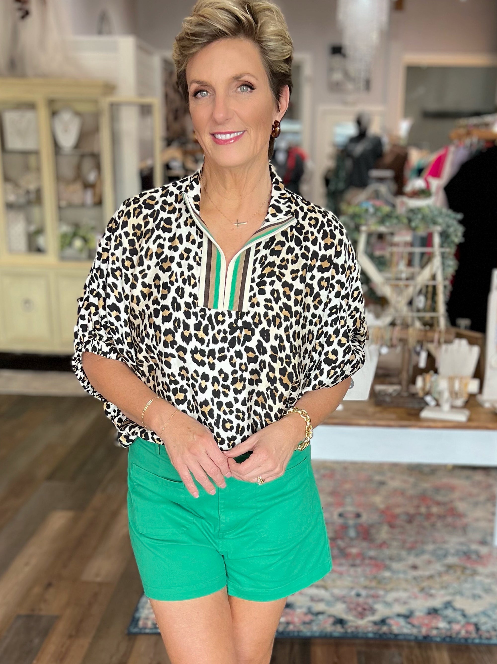 High Collar Leopard Print Blouse