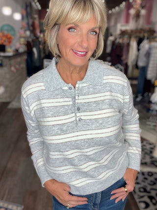 Grey Collared Striped Pullover