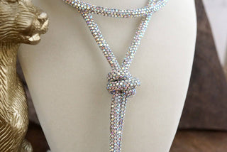 Moonlight Knot – Rhinestone Knotted Rope Tassel Necklace