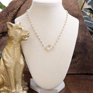 Lucky Light – Clover Pendant Necklace with Pearls and Beaded Chain