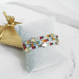 Mini Sideways Cross Bracelet -Glass and Gold Metal Beads