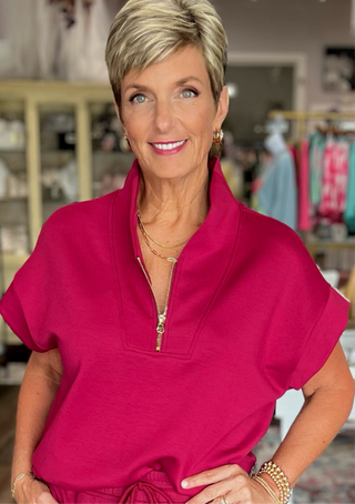 Go Getter 1/4 Zip High Neck Top in Cabernet